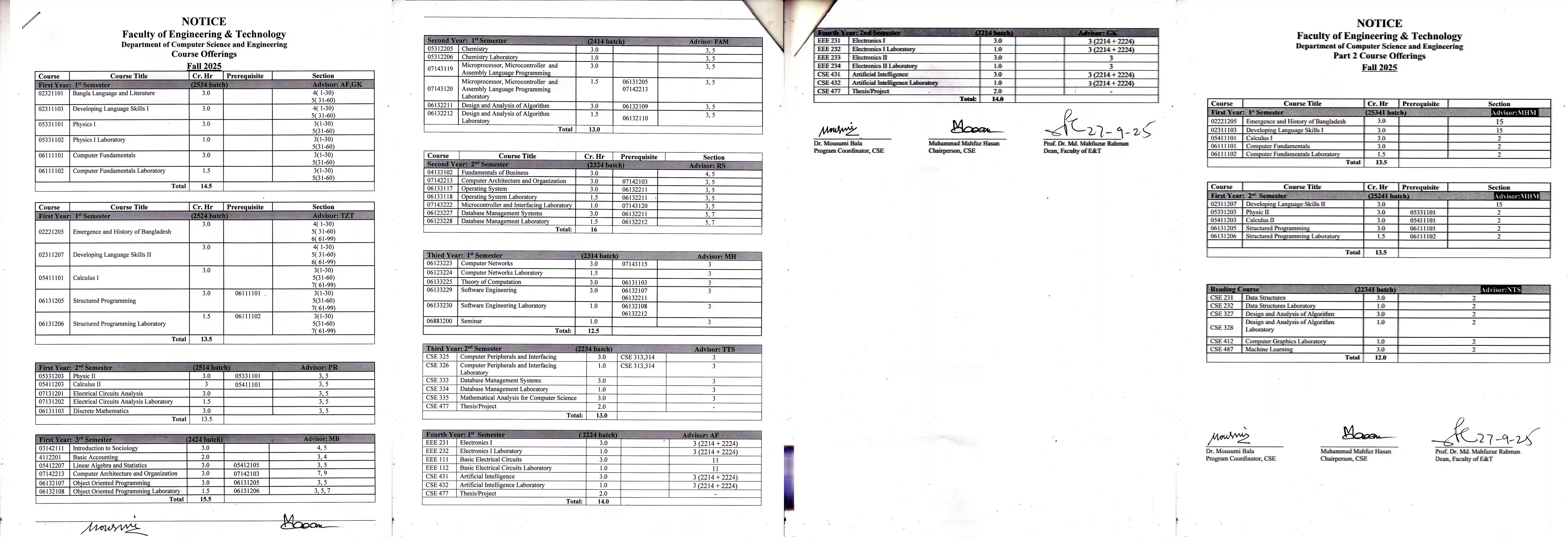 Course Offerings of CSE Department, Fall-2025 | Notice | Eastern University