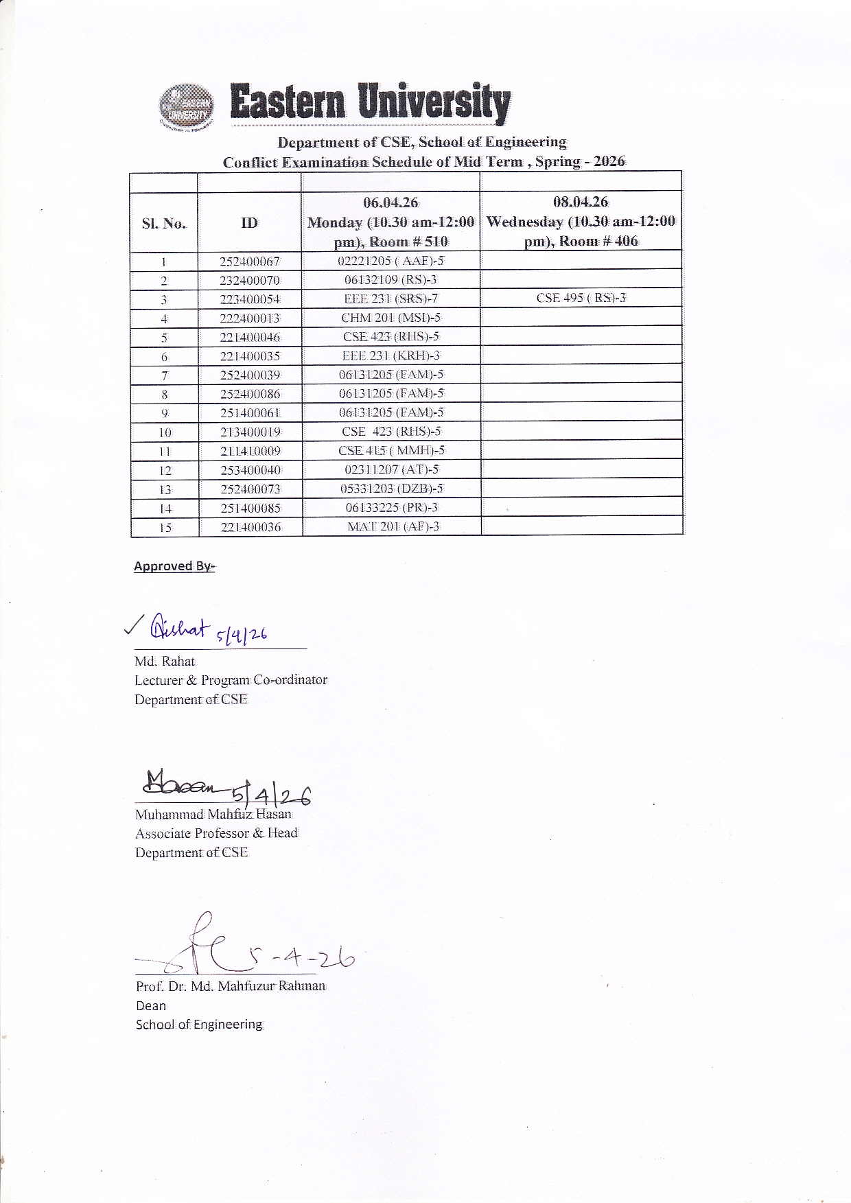 Iut Cse Routine Midterm (Conflict) Exam Routine, CSE, Spring, 2026 | Notice | Eastern ...