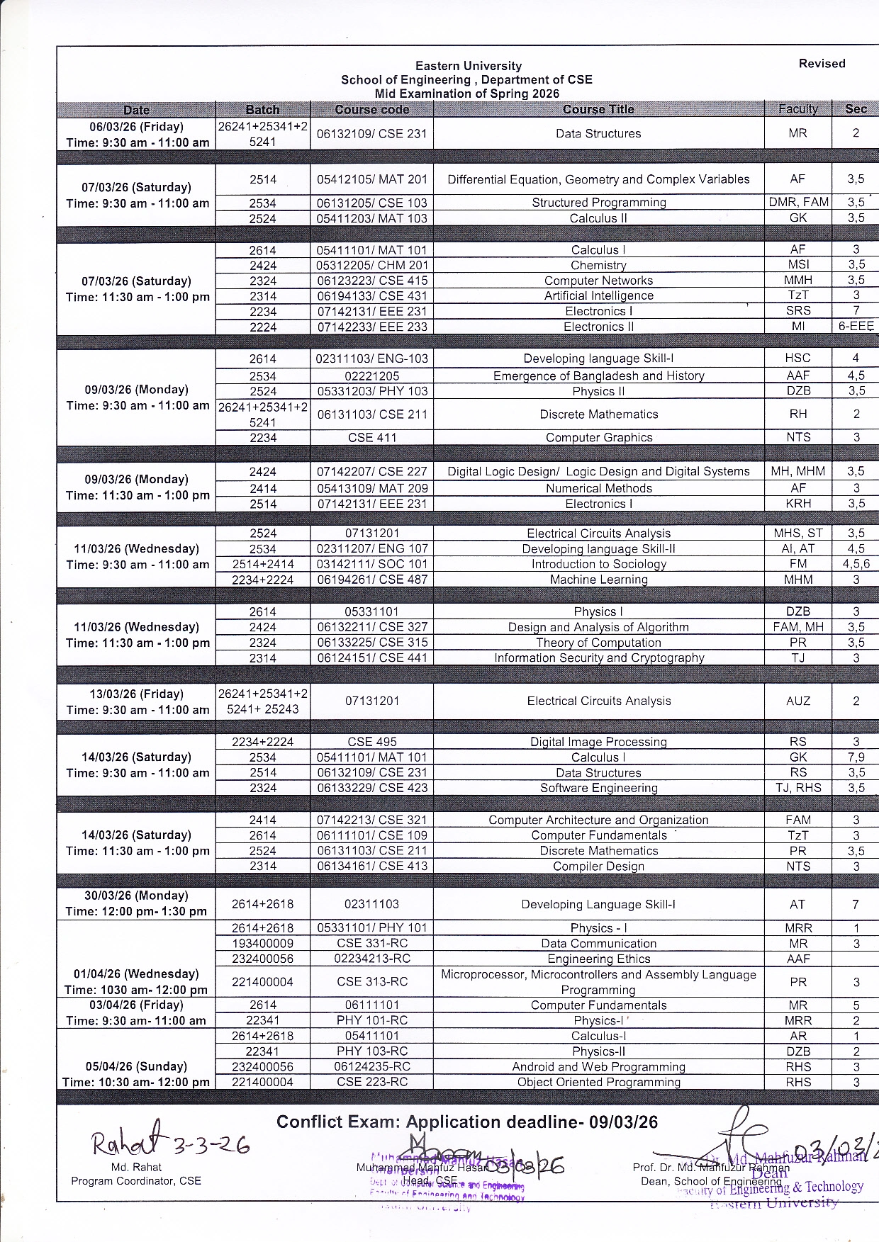 Iut Cse Routine Revised-2_Mid-Term Examination Routine of CSE, Spring-2026 | Notice ...