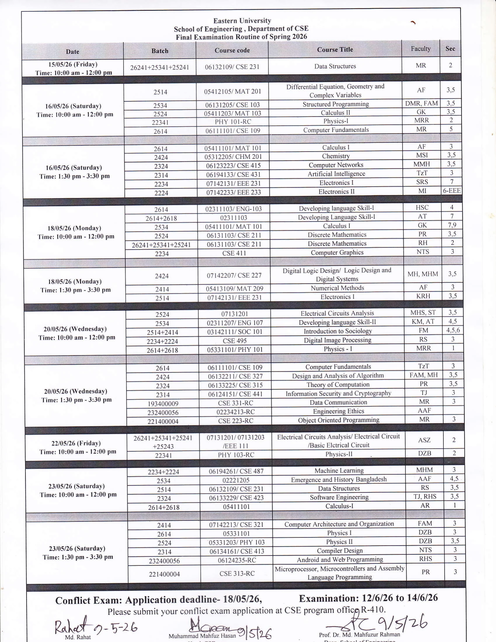Iut Cse Routine Department Of CSE Final Examination Routine, Spring-2026 | Notice ...